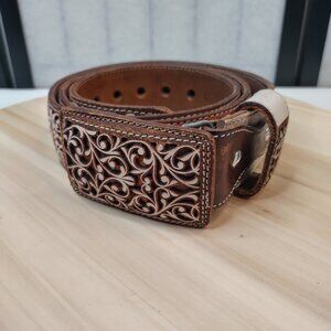 Western Genuine Leather Cowboy Rodeo Charro Laser Belt Men 46
